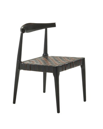 Chaise en bois massif avec assise tressée noire et pieds en couleur noire 77cm