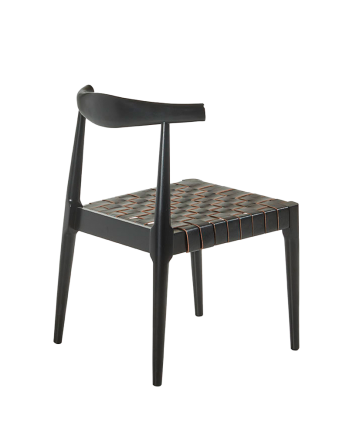 Chaise en bois massif avec assise tressée noire et pieds en couleur noire 77cm