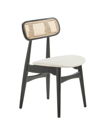 Chaise en bois massif avec assise tapissée et dossier cannage noir 80,5 cm