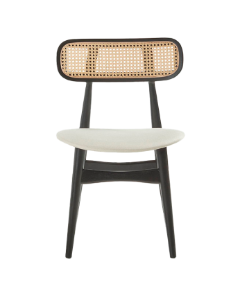 Chaise en bois massif avec assise tapissée et dossier cannage noir 80,5 cm