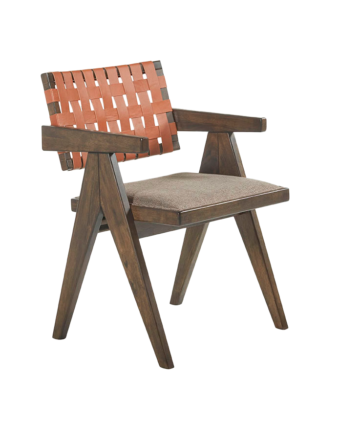 Chaise en bois massif avec dossier tressé couleur noyer de 80 cm