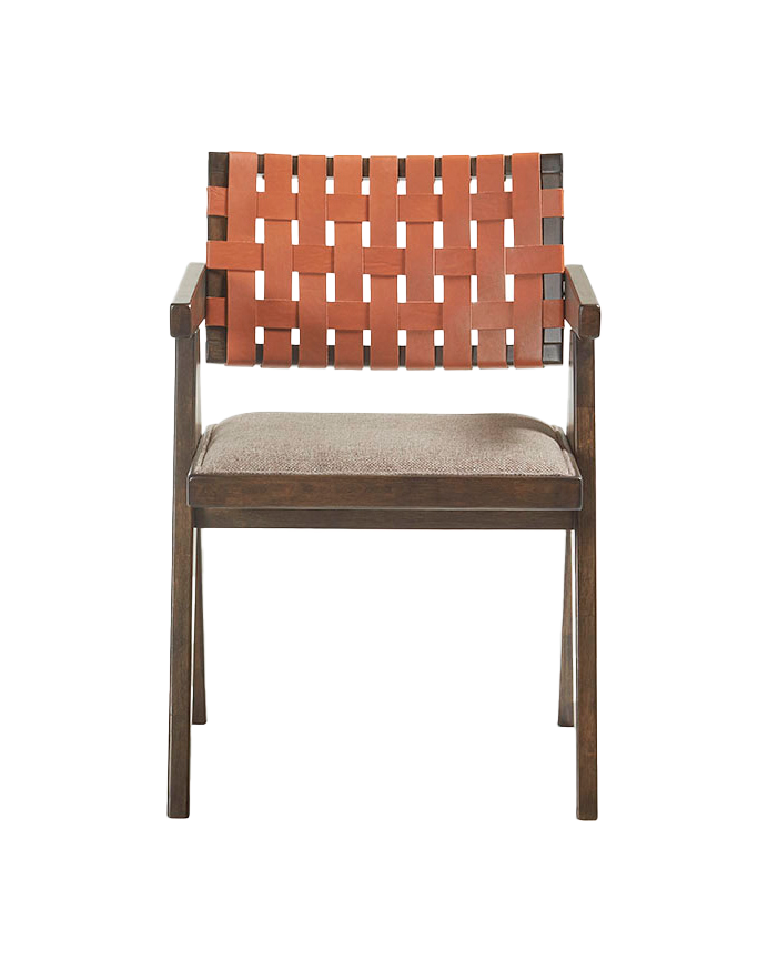 Chaise en bois massif avec dossier tressé couleur noyer de 80 cm
