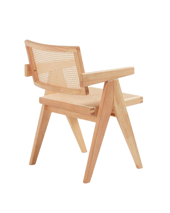 Chaise en bois massif avec dossier et assise en cannage ton naturel de 80 cm