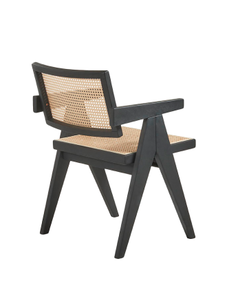 Chaise en bois massif avec dossier et assise en cannage noir de 80 cm