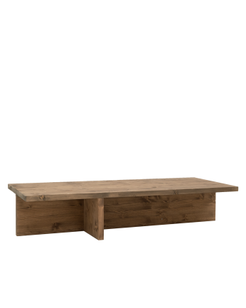 Table basse en bois massif ton chêne foncé 123,5x27cm
