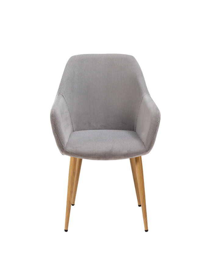 Chaise en velours gris avec pieds en métal couleur chêne de 91 cm