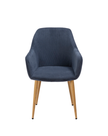 Chaise en velours bleue avec pieds en métal couleur chêne de 91 cm