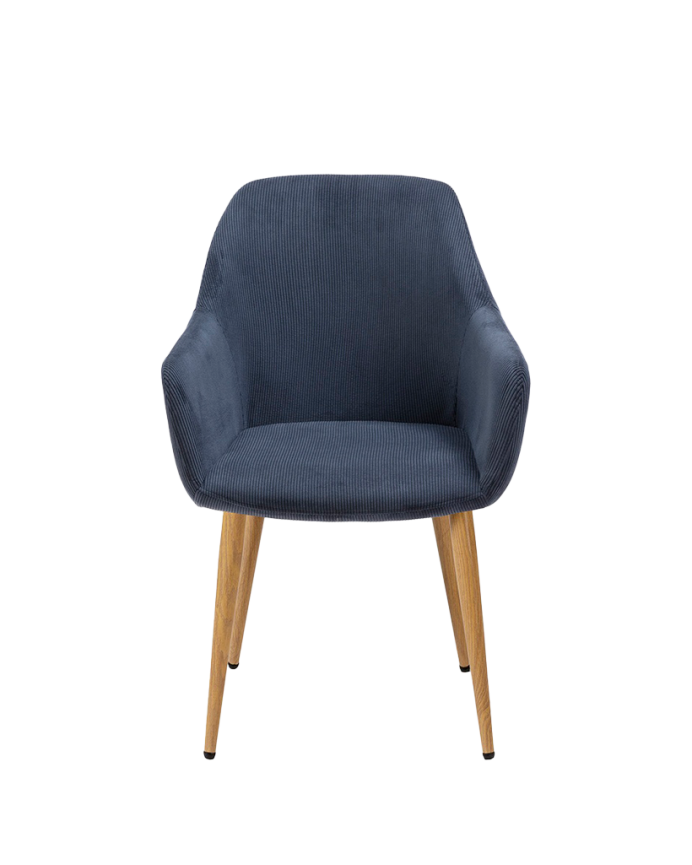 Chaise en velours bleue avec pieds en métal couleur chêne de 91 cm