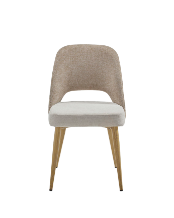 Chaise en tissu couleur combinée beige et taupe avec pieds en métal couleur chêne de 84 cm