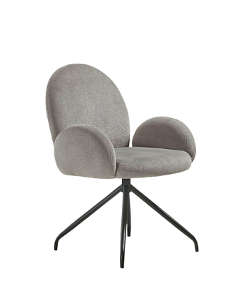 Chaise en tissu gris aux formes arrondies avec pieds en métal noir de 51 cm