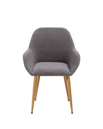 Chaise en bouclé gris avec pieds en métal couleur chêne de 82 cm