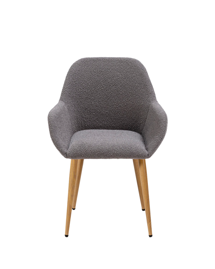 Chaise en bouclé gris avec pieds en métal couleur chêne de 82 cm