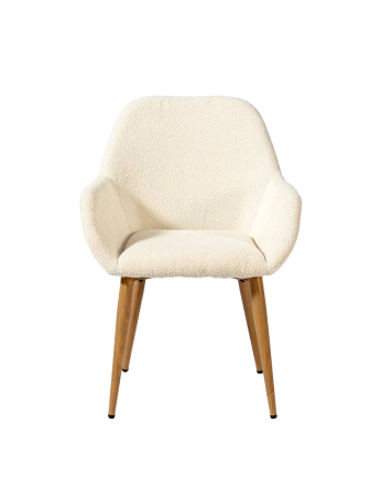 Chaise en bouclé blanc avec pieds en métal couleur chêne de 82 cm