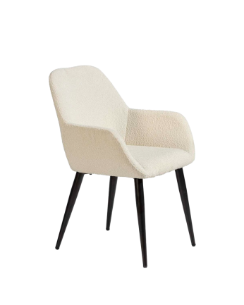 Chaise en bouclé blanc avec pieds en métal noir de 82 cm