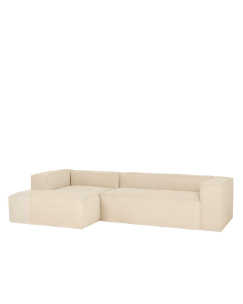 Canapé d'angle en velours côtelé couleur blanc cassé plusieurs dimensions