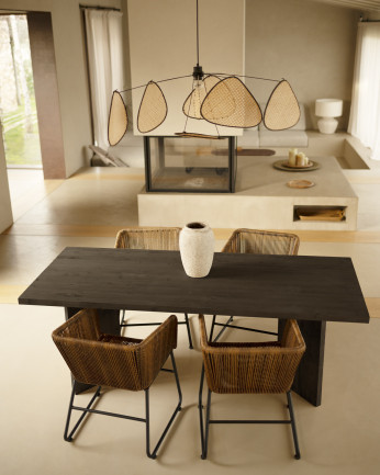 Table de salle à manger en bois massif en ton noir de différentes tailles