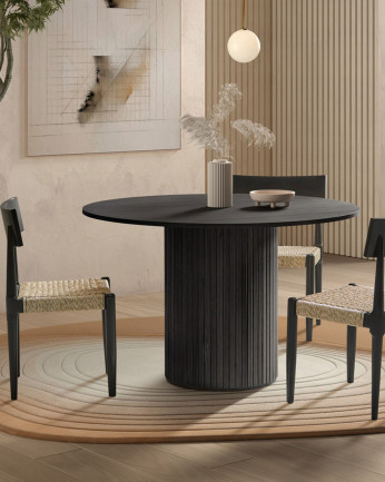 Table à manger ronde en bois naturel noir 120 cm