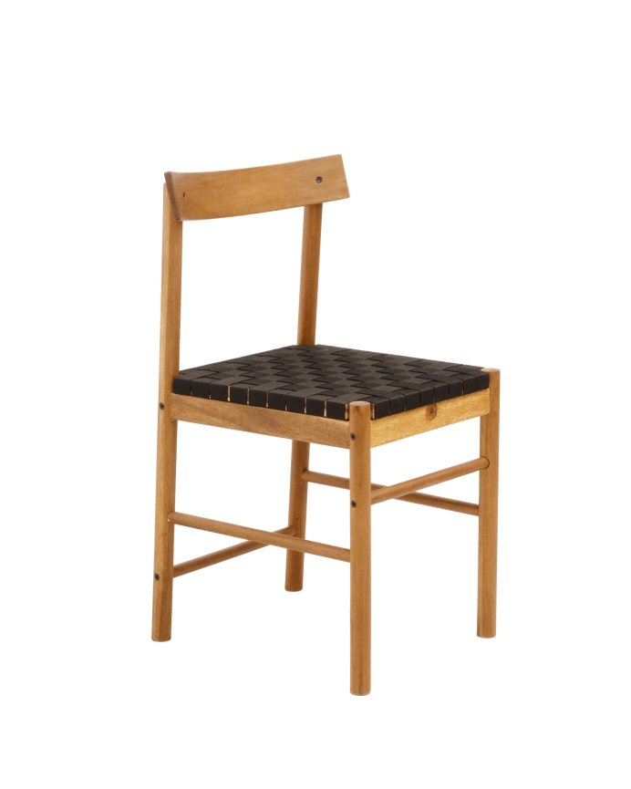Chaise en bois massif d'acacia avec assise tissée en noir de 81 cm