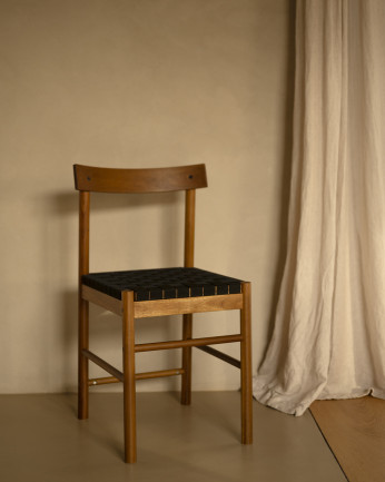 Chaise en bois massif d'acacia avec assise tissée en noir de 81 cm
