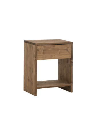 Table de chevet en bois massif avec un tiroir dans un ton chêne foncé de 50x40cm