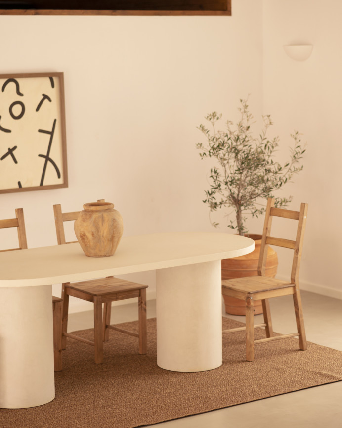 Pack table de salle à manger ovale Lucía en microciment et 4 chaises en chêne foncé en différentes tailles