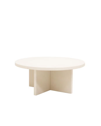 Table basse ronde en microciment de teinte blanc cassé disponible en différentes tailles