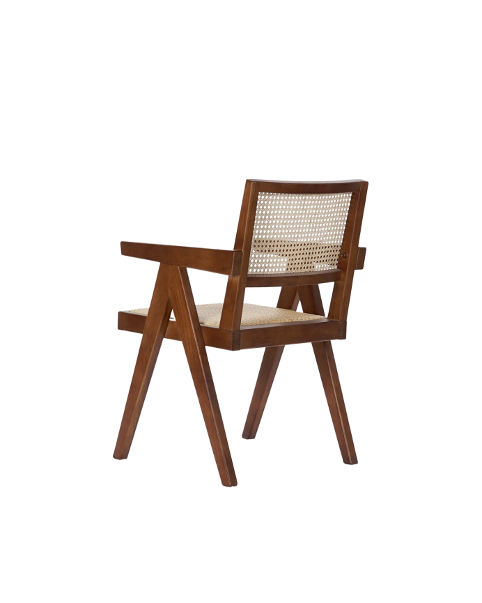 Fauteuil en bois d'orme avec assise et dossier en cannage marron 86x56.5cm