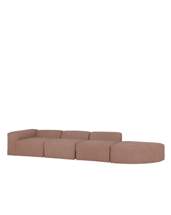 Canapé 4 modules avec courbe en bouclé couleur rose 410x110cm