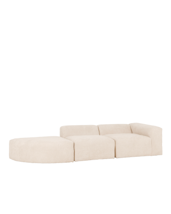 Canapé 3 modules avec courbe en bouclé couleur blanc 320x110cm