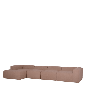 Canapé 4 modules d'angle en bouclé couleur rose 420x172cm