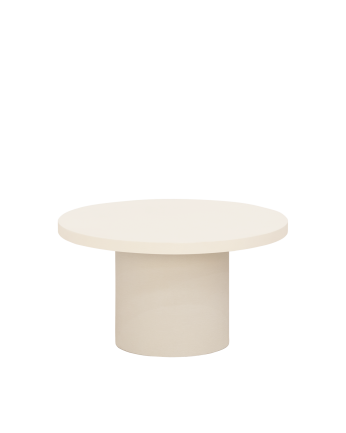 Table basse ronde en microciment de teinte blanc cassé disponible en différentes dimensions