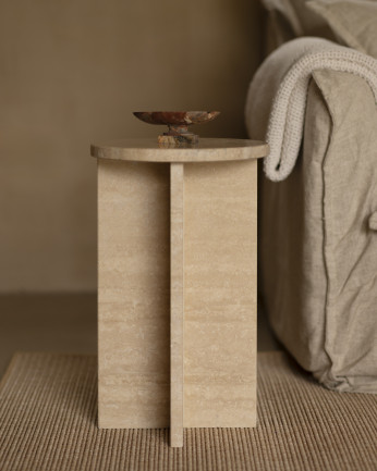 Table d'appoint ronde en marbre travertin de Ø28cm