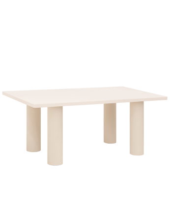 Table de salle à manger rectangulaire en microciment de teinte blanc cassé disponible en différentes dimensions