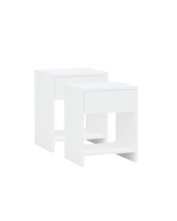 Pack de 2 tables de chevet en bois massif avec un tiroir dans le ton blanc en différentes tailles