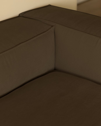 Canapé d'angle en velours côtelé couleur marron taupe plusieurs dimensions
