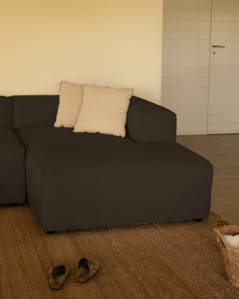 Canapé d'angle en velours côtelé couleur gris foncé plusieurs dimensions