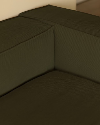 Canapé d'angle en velours côtelé couleur vert plusieurs dimensions