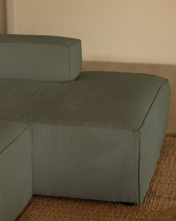 Canapé d'angle en velours côtelé couleur bleu-vert plusieurs dimensions