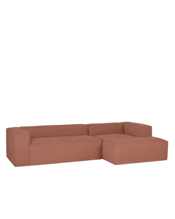 Canapé d'angle en velours côtelé couleur corail plusieurs dimensions