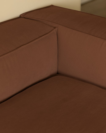 Canapé d'angle en velours côtelé couleur corail plusieurs dimensions