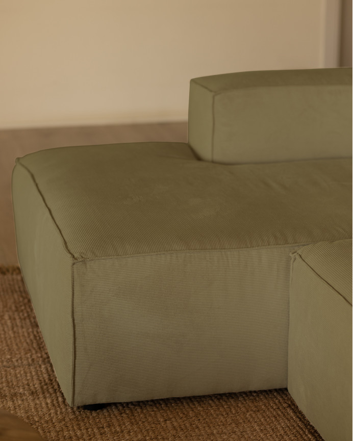 Canapé d'angle en velours côtelé couleur citron vert plusieurs dimensions