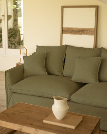 Housse de canapé avec méridienne droite en coton et lin couleur verte plusieurs tailles