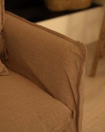 Housse de canapé avec méridienne gauche en coton et lin couleur brique plusieurs tailles