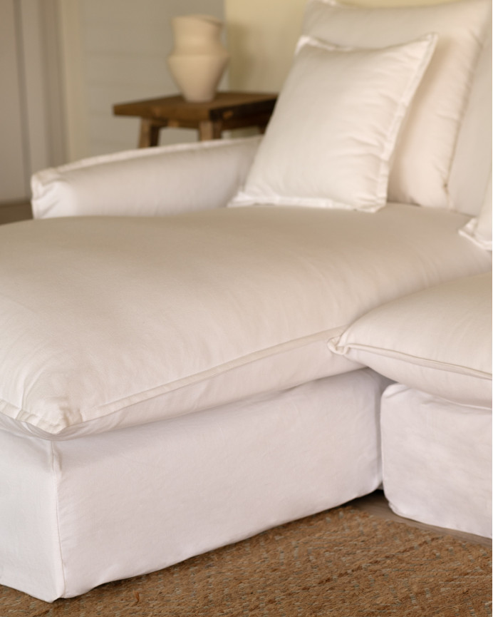 Housse de canapé avec méridienne gauche en coton et lin couleur blanche plusieurs tailles