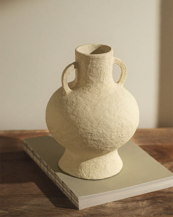 Vase en papier mâché beige de 25,5cm