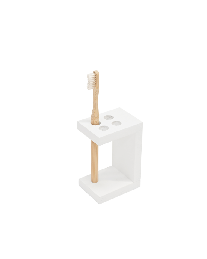 Porte-brosse à dents en bois massif ton blanc 12x6cm