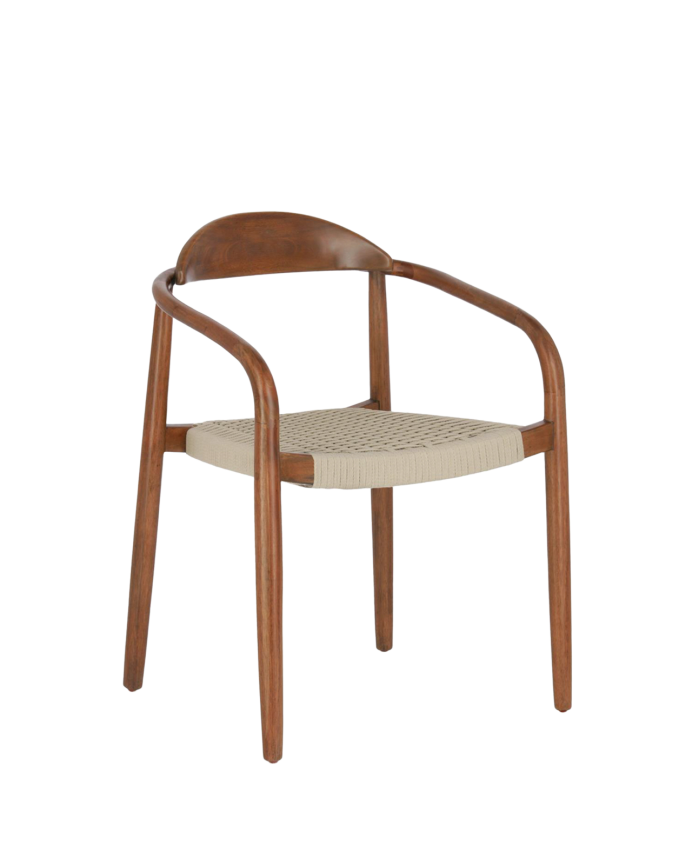 Chaises avec structure en bois d'eucalyptus et assise en corde beige 77x50cm