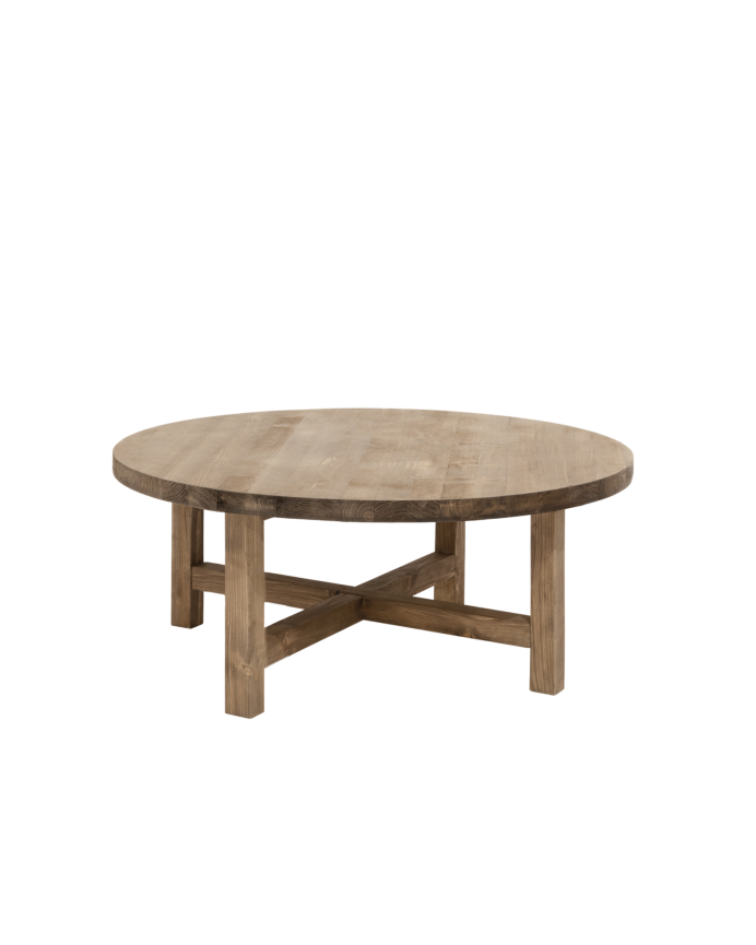 Table basse ronde en bois massif, ton chêne foncé, différentes tailles