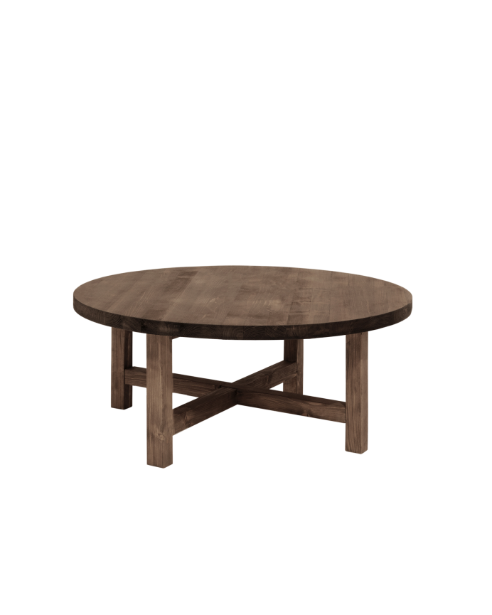 Table basse ronde en bois massif, ton noyer, en différentes tailles