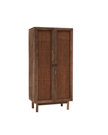 Armoire en bois massif et raphia ton noyer 180x80cm